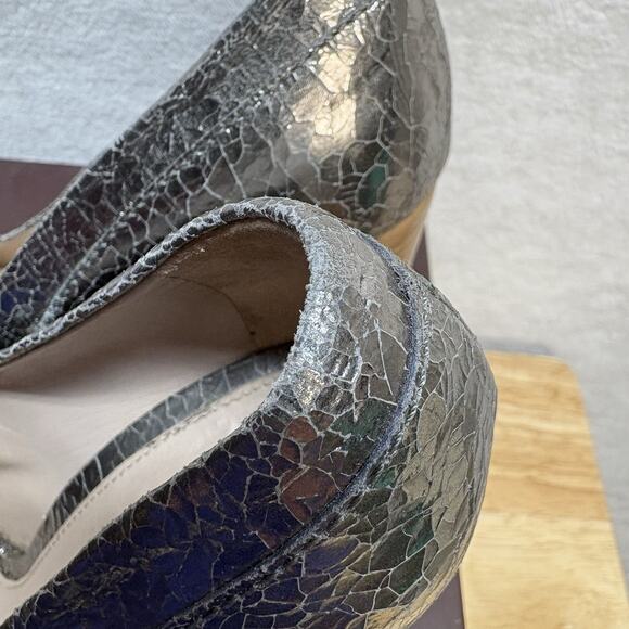 Mulberry Bayswater Peep Toe Cracked Metallic Silver Block Heel Pump EU Size 38.5 - Picture 10 of 16